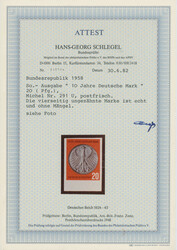 1958, 10 Jahre Deutsche Mark, 20 Pfg., allseits ungezähnt vom ...