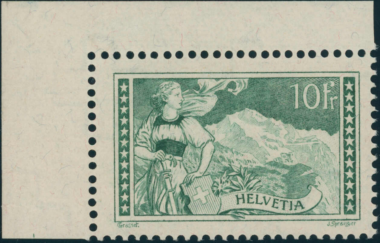 1931, Freimarke Gebirgslandschaften, 10 Fr., graugrün, aus der ...