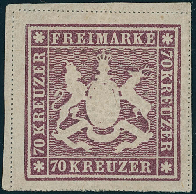 1873, 70 Kr., (dunkel)violettbraun, allseits sehr breitrandig ...