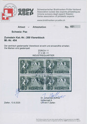 1945, PAX, 50 C., schwärzlichgraugrün/hellgrüngrau, Viererblock, ...