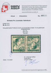 1915, Pro Juventute, Kehrdruck 5+5 Pfg., schwärzlichgrün a. ...