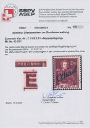 1942, Dienstmarke, 2 Fr., braunlila a. mattgraurot, mit Aufdruck ...