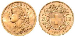 Vreneli, 20 Franken, Gold, 1900 B, fast Stempelglanz, nicht häufig ...