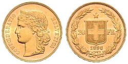 Helvetia, 20 Franken, Gold, 1896 B, vorzüglich.Automatically ...