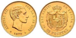 Alfons XII., 1874-1885, 25 Pesetas, 1877/1877 DE-M, Schlumberger 278, ...