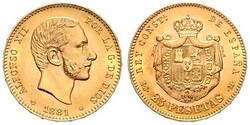 Alfons XII., 1874-1885, 25 Pesetas, 1881/1881 MS-M, Schlumberger 285, ...