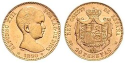 Alfons XIII., 1886-1931, 20 Pesetas, 1890/1890 MP-M, Schlumberger 291 ...