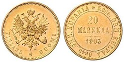 Nikolaus II., 1894-1917, 20 Markaa, Gold, 1903 L, Schlumberger 9, ...