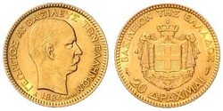 Georg I., 1863-1913, 20 Drachmai, Gold, 1884 A, Schlumberger 9, sehr ...