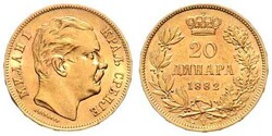 Milan I., 1882-1889, 20 Dinara, Gold, 1882 V, Schlumberger 2, sehr ...