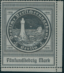 1916, Wertzeichen der Deutschen Versicherungsbank, ohne Inschrift, 75 ...