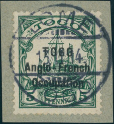 1914, Schiffszeichnung mit Aufdruck mit Zeilenabstand 2 mm, 5 Pfg., ...