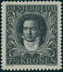 1922, Beethoven, 7 1/2 Kronen, schwarz, seltene Zähnung L 11 1/2, ...