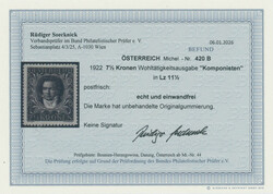 1922, Beethoven, 7 1/2 Kronen, schwarz, seltene Zähnung L 11 1/2, ...