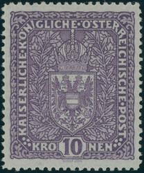 1917, Freimarke Wappen, 10 Kr., schwärzlichbraunviolett, graues ...