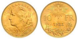 Vreneli, 10 Franken, Gold, 1922 B, vorzüglich.Automatically ...