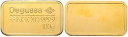 DEGUSSA GOLDBARREN, Feingold 999.9, 100 Gramm.Automatically generated ...
