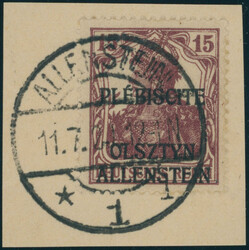 1920, Germania mit Aufdruck, 15 Pfg., karminbraun, auf Briefstück, ...