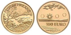 2002, Gold-Gedenkmünze zu 100 Euro, Lappland, Wasserfall im ...