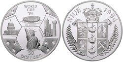 1994, Groß-Silbermünze zu 50 Dollars, Fußball-WM 1994 in den USA, ...