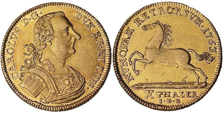 Karl I., 1735-1780, 10 Taler, Gold, 1763, Friedberg 713, Welter 2692, ...
