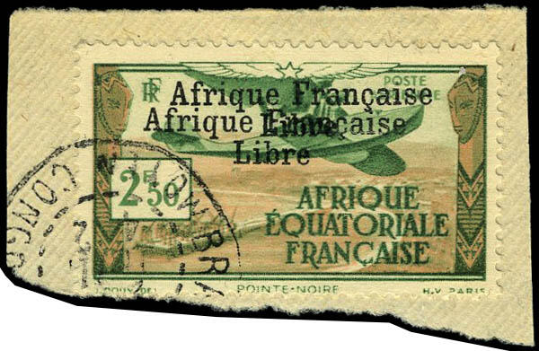N° 15b, 2f50 Afrique Française Libre, double surcharge sur petit ...