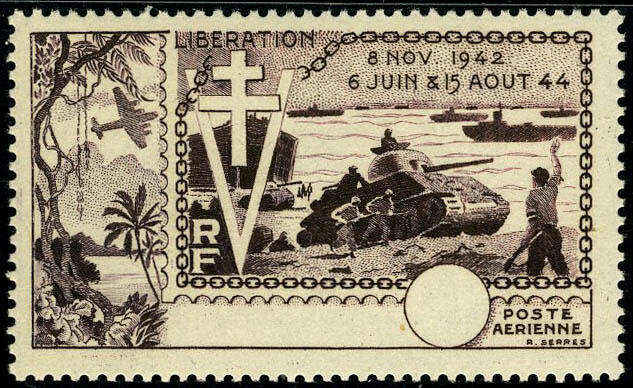 N° 57a, 10ème Anniv. de la Libération brun-lilas unicolore sans ...