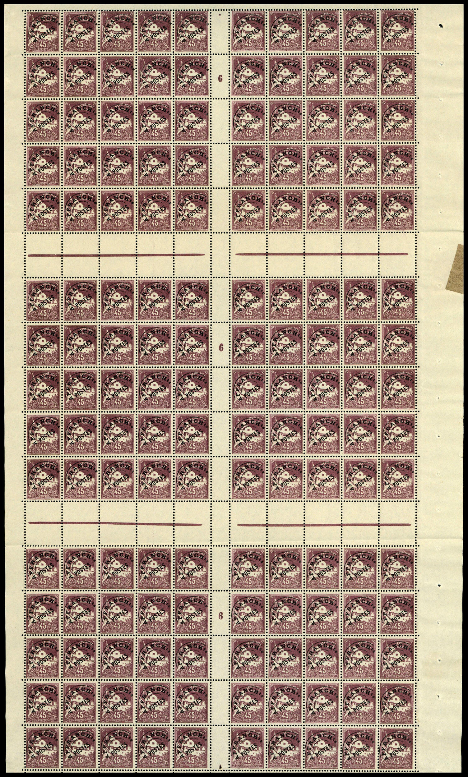 N° 12, 45c violet brun x 450 ex., 3 feuilles de 150 ex., TB - Photo ...