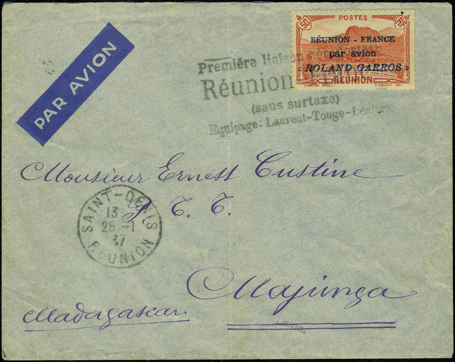 N° 1, 50c Roland Garros s/L pour MAJUNGA, quelques dents courtes ...