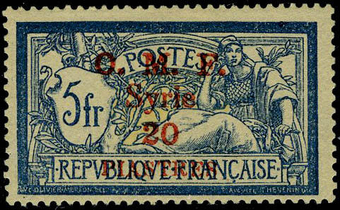 N° 30, 20P s/5F surcharge carmin, TB, signé
