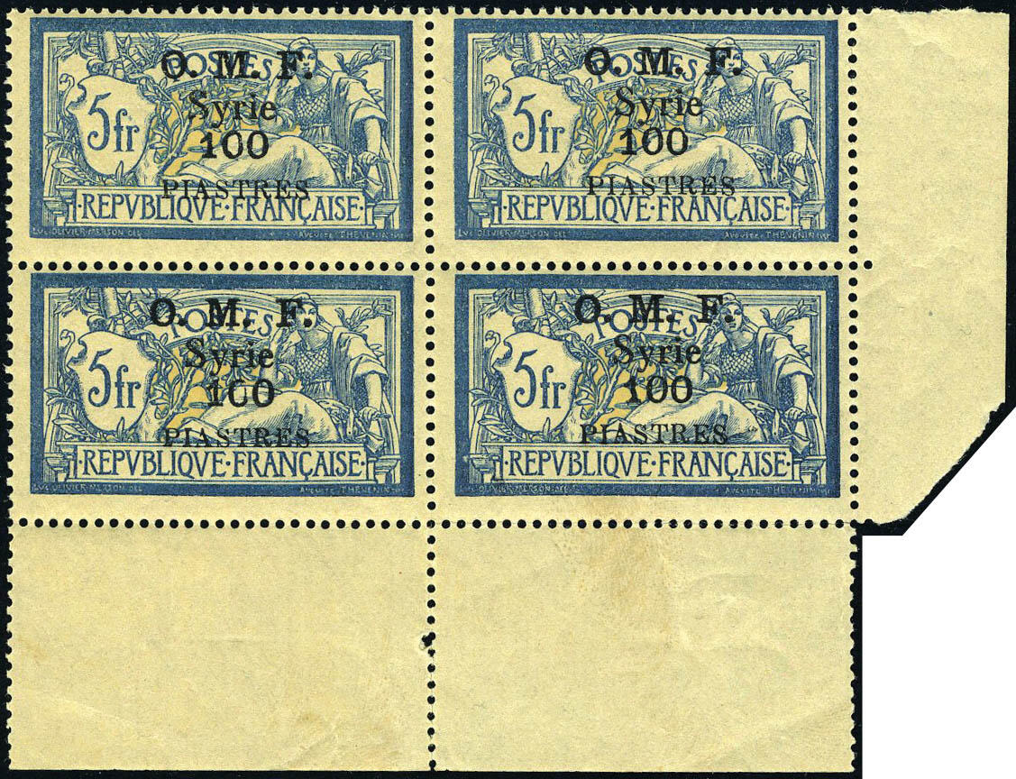 N° 43, 100p s/5f Merson bloc de 4 cdf, SUPERBE, RARE