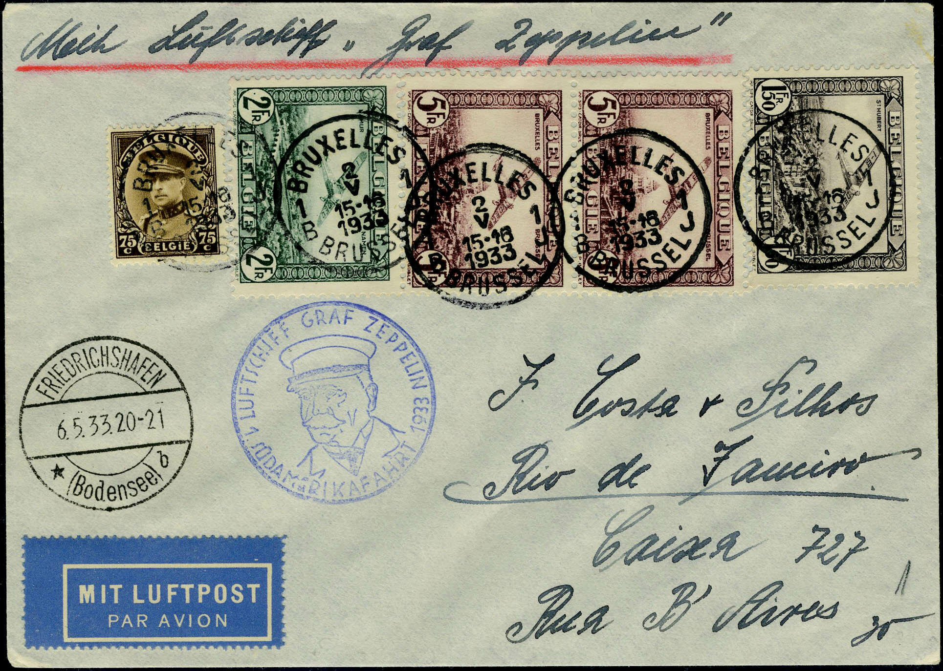 Zeppelin 1er SAF 1933 pour le Brésil, TB