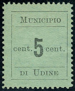 UDINE, 5c vert dentelé des 4 côtés, Sassone 1a