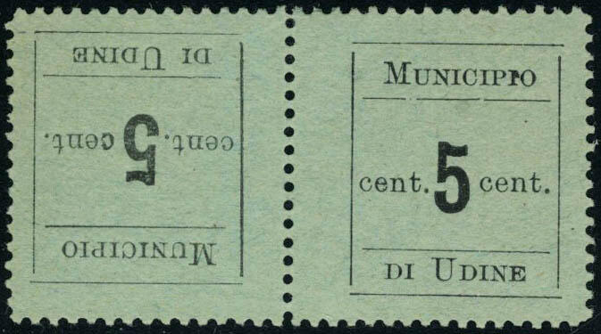 UDINE, N° 1a, 5c noir s/vert bleu, paire tête-bêche quasi **, ...