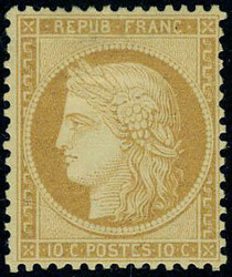 N° 36, 10c bistre bien centré, TB, signé Brun