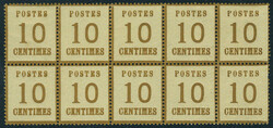 N° 5, 10c bistre brun, bloc de 10, superbe, 2 ex. cl, certificat ...