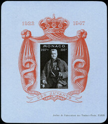 N° 2A, 200f + 300f, 25 ans de règne Louis II, bloc sur papier ...
