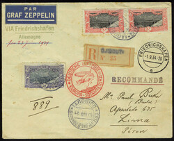Zeppelin LR de Djibouti 10.8.34, étiquette Par Graf Zeppelin, cachet ...