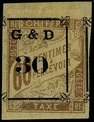 N° 13, 30 s/60c brun s/chamois surcharge à cheval, TB, Rare