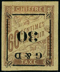 N° 13b, 30 s/60c brun surcharge renversée, TB, signé