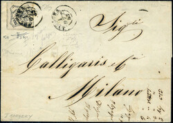 N° 9, 8b, blanc, faux pour servir type I, s/L OBL Bologne pour Milan ...