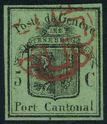 N° 3A, 5c noir s/vert foncé, jolies marges, Superbe, signé Brun, ...