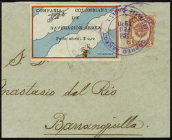 N° 2A, 10c vignette multicolore sur fragment de lettre obl Cartagena ...
