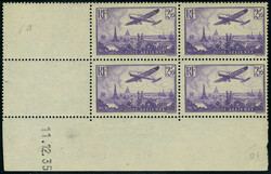 N° 10, 2F25 violet, bloc de 4 coin daté 11/12/35, TB - Photo Web