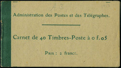 N° 137-C3, 5c vert Semeuse carnet de 40ex, gomme marbrée sinon TB