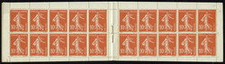 N° 138 C2, 10c rouge Semeuse, carnet de 20 ex, papier X, TB, RRR (1 ...