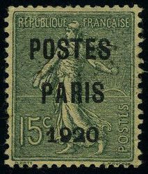 N° 25, 15c Poste Paris 1920, forte charnière sinon T.B 10% discount ...