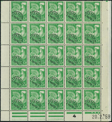 N° 118, 55f vert-jaune, 100 exemplaires en 2 panneaux complets de 50 ...