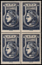 N° 1, bleu, bloc de 4, très légères adhérences bleues, TB - ...