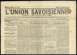N° 51, 2c obl. CàD 24 Jan 76 s/Journal L'Union Savoisienne, TB - ...